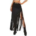 thumbnail image 4 of Women's Fringe Mini Skirt Solid Color Empire Waist Comfortable Fashion Skirt For Casual Daily Wear Party,Black,Xl, 4 of 7