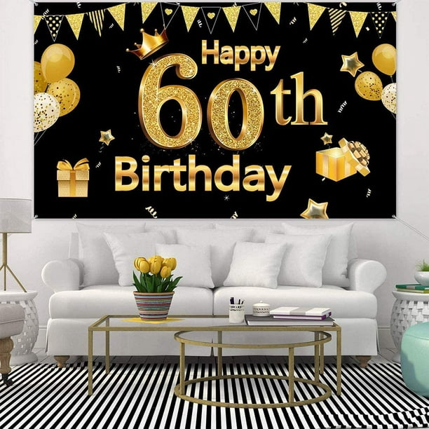 40 ans Joyeux anniversaire Bannière Grande affiche noir et or, 40 ans  décorations anniversaire, décoration de fête compatible avec les hommes et  les femmes - 180 x 1