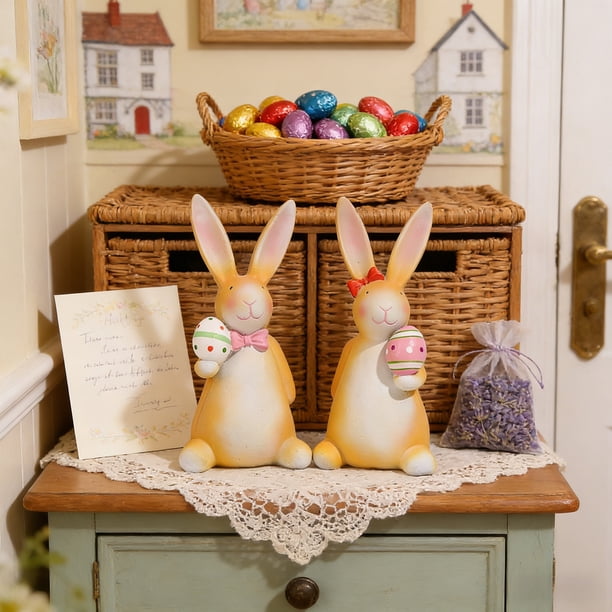 Decoración de mesa de Pascua – Figurita de conejo de resina | Adorno decorativo para conejitos adorables, detalles, resistente al agua, acento versátil | Blanco | 6,5x14,5cm