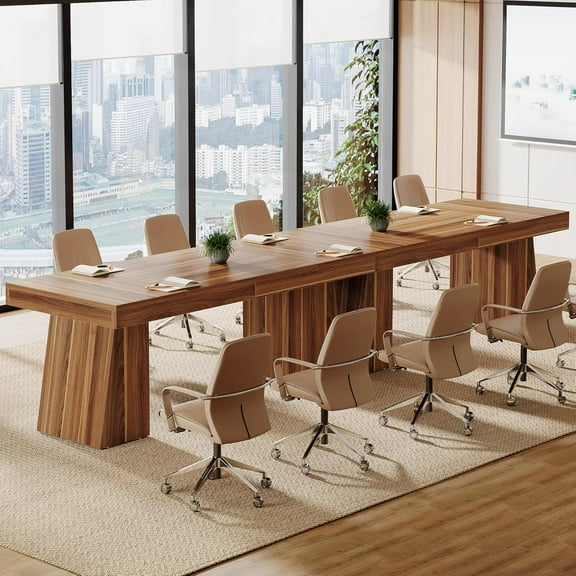 Tribesigns 55.1" Modern Meeting Table for 4-6 People, Conference Table with Thick Tabletop, Brown