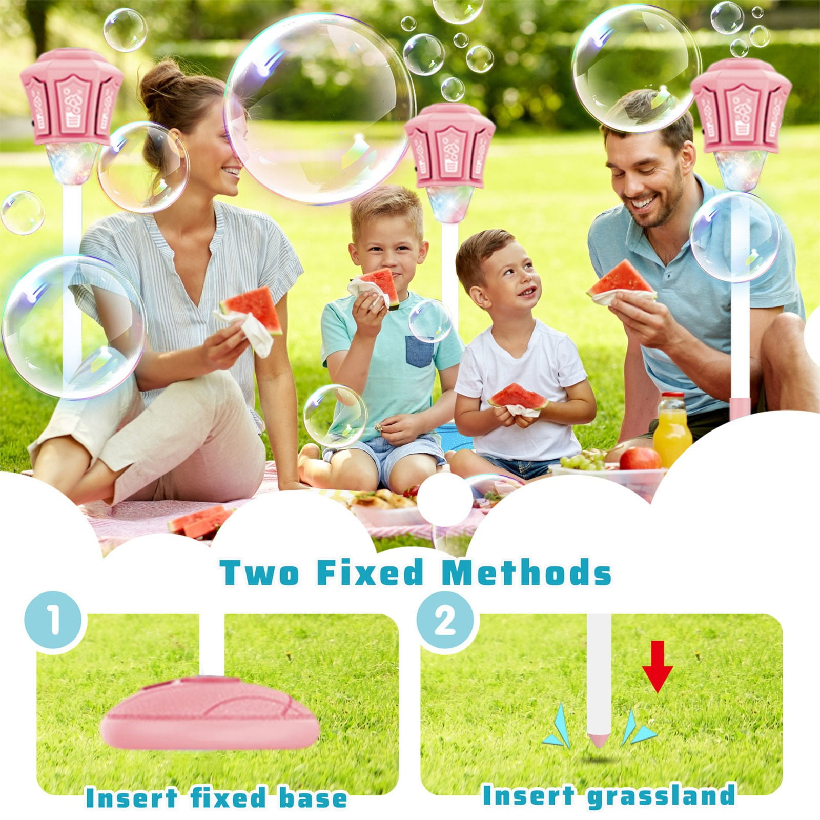 Automatic Bubble Machine Blower, Outdoor Indoor Bubble Maker with Colorful LED Lights and Music, Rechargeable Bubble Blower for Garden Park Parties, 46x8x8 Inches