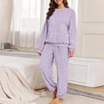 thumbnail image 2 of KyCheLot Fleece Pajama Sets for Women Winter Long Sleeve Round Collar Tops Cuffed Pants Comfy Thicken Warm Outfits, 2 of 6