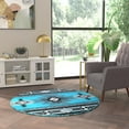thumbnail image 3 of Emma + Oliver Fe 5x5 Round Turquoise Olefin Accent Rug with Complementary Southwestern Pattern in Beige, Black and Brown and Jute Backing, 3 of 7