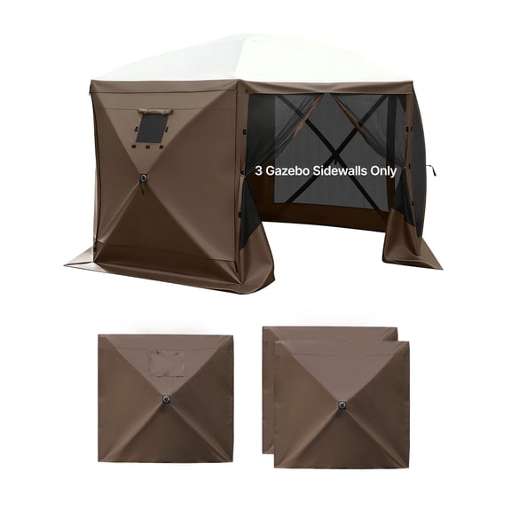 KFFKFF Canopy Sidewalls, 5.67 x 4.85 ft, Tent Panels with Water-Resistant and UV Protection Layer, Single-Sided Window Design, Suitable for Outdoor Events and Vendor Booths (3 Panels Only, Brown)