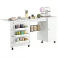 thumbnail image 1 of HOMCOM Table de Couture Pliante avec Abattant, Table d'Artisanat Roulante, Blanc, 1 of 10