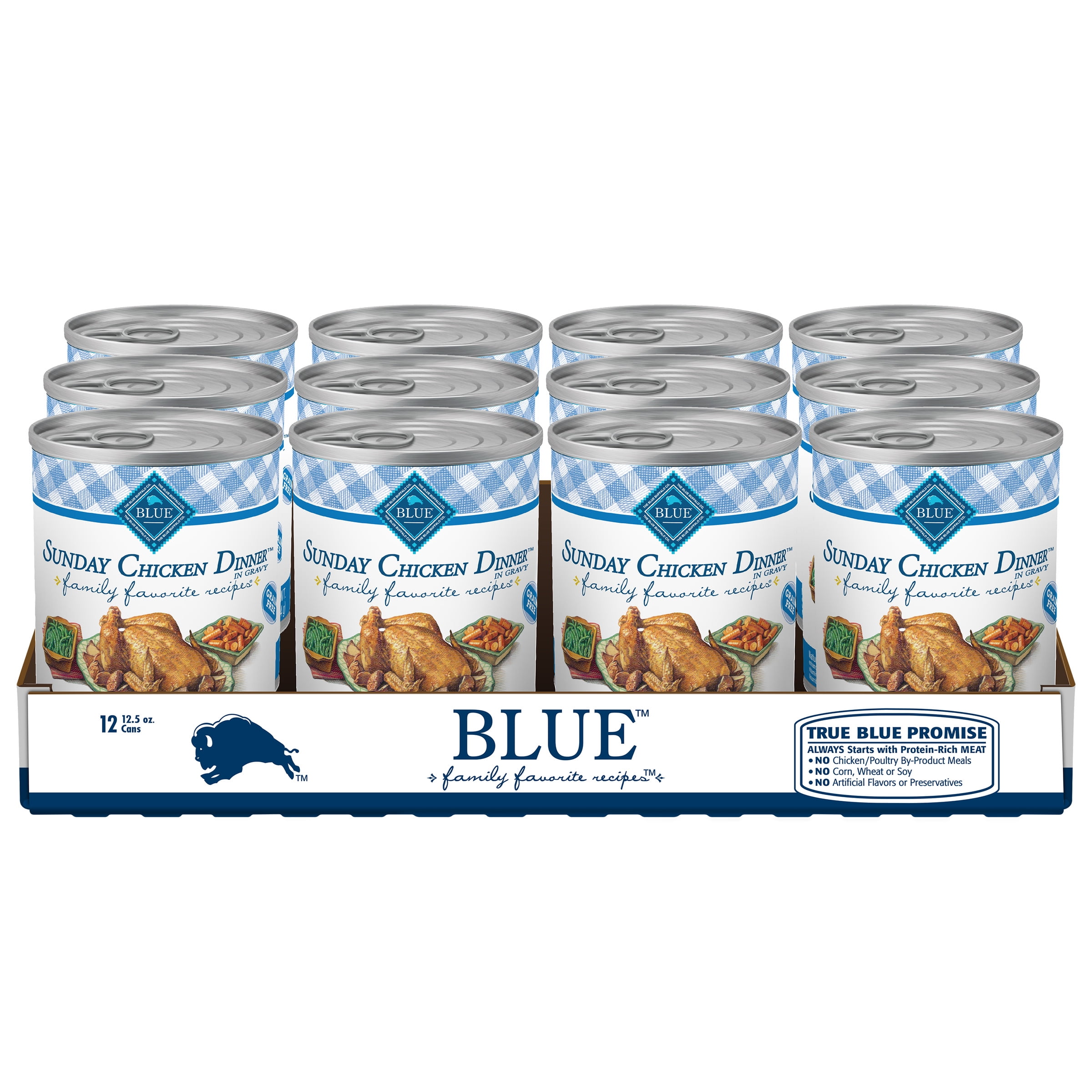 (4 pack) Blue Buffalo Family Favorites Natural Adult Wet Dog Food, Sunday Chicken 12.5-oz can (Pack of 12)