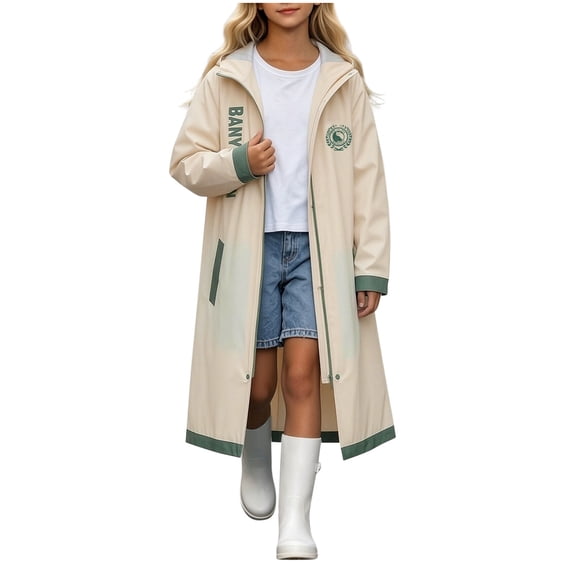 OGLCCG Kids Rain Coats with Hood, Lightweight Long Hooded Rain Jacket for Girls Boys, Waterproof Raincoat Rain Gear Size 3-14