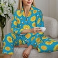 thumbnail image 5 of KLL Bee Sunflower Print Women's Long Sleeve Pajamas with Pants Sleepwear Loungewear 2 Set-XX-Large, 5 of 7