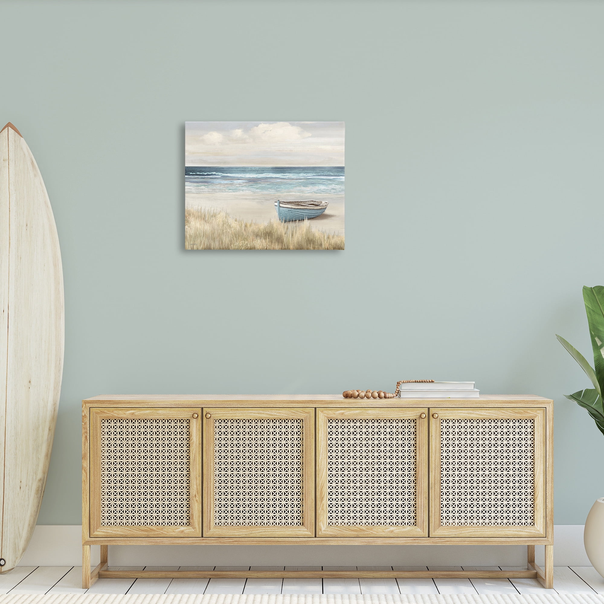 Stupell Industries Boat on Grassy Shore Landscape Painting Gallery Wrapped Canvas Art Print Wall Art, 30 x 24
