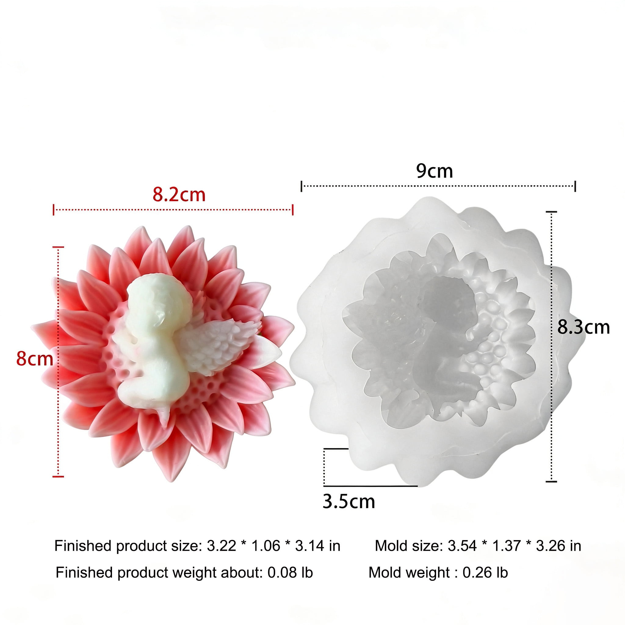 2PCS Flower Candle Molds for Candle Making, 3D Angel Baby in Sunflower Silicone Molds for Soap Making, Resin Casting, Aroma Candle, Wax, Plaster Polymer Clay Home Decor DIY Mother's Gift Baby Shower