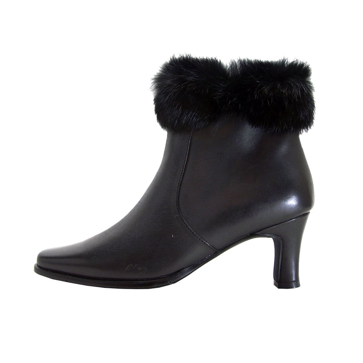 PEERAGE Tanya Women's Wide Width Leather Dress Booties with Zipper (BLACK) 6