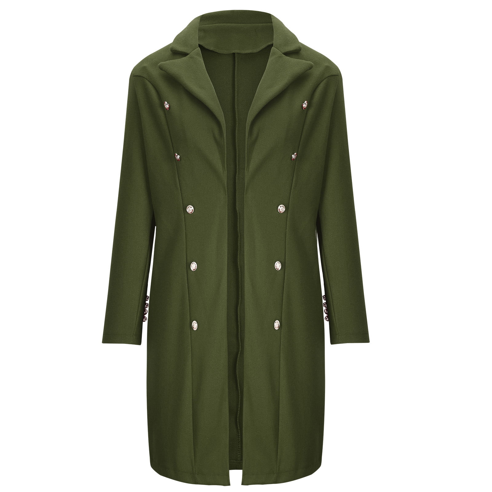 2023 Clothes Plus Size Outerwears Fall Fashion Open Front Lapel Solid Color Lapel  Coat Long Sleeve Jacket Winter Long Trench Coat for Women Army Green L 