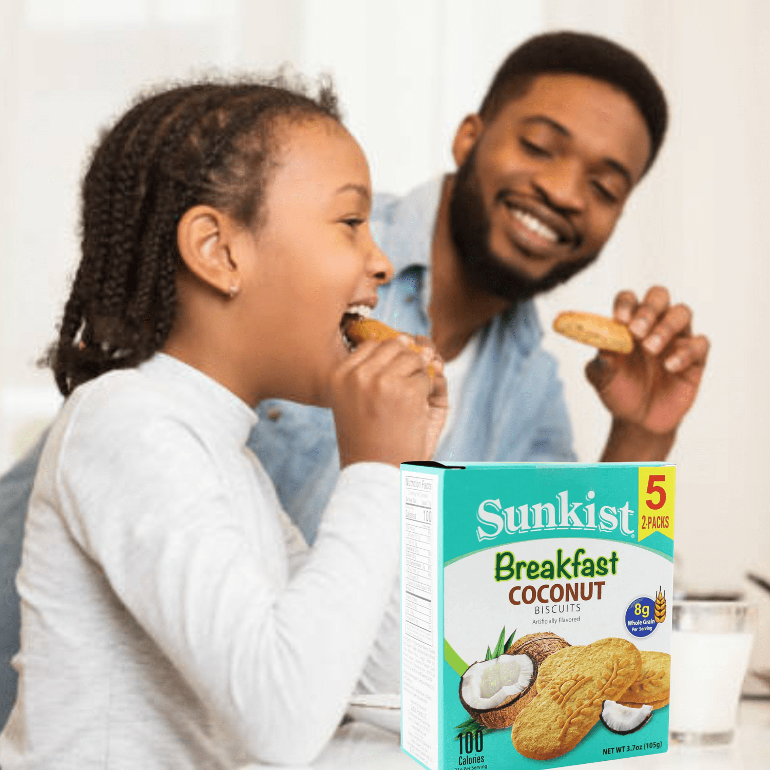 Sunkist Breakfast Biscuits Coconut Flavor Made with Whole Grain Cookies Great for On The Go Breakfast Snacks Home Office Snacks 3.7 Ounce 5 Packs (2 Biscuits Per Pack)