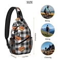 thumbnail image 5 of Sling Backpack,Checkered Halloween Pumpkin Pattern Sling Bag with Water Bottle Holder,Waterproof Sling Bag for Men/Women with Headphone Jack for Hiking,Travel, 5 of 6