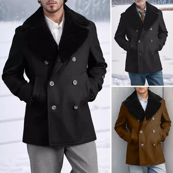 BAETEUY Men Woolen Coat Lapel Double-Breasted Jacket Winter