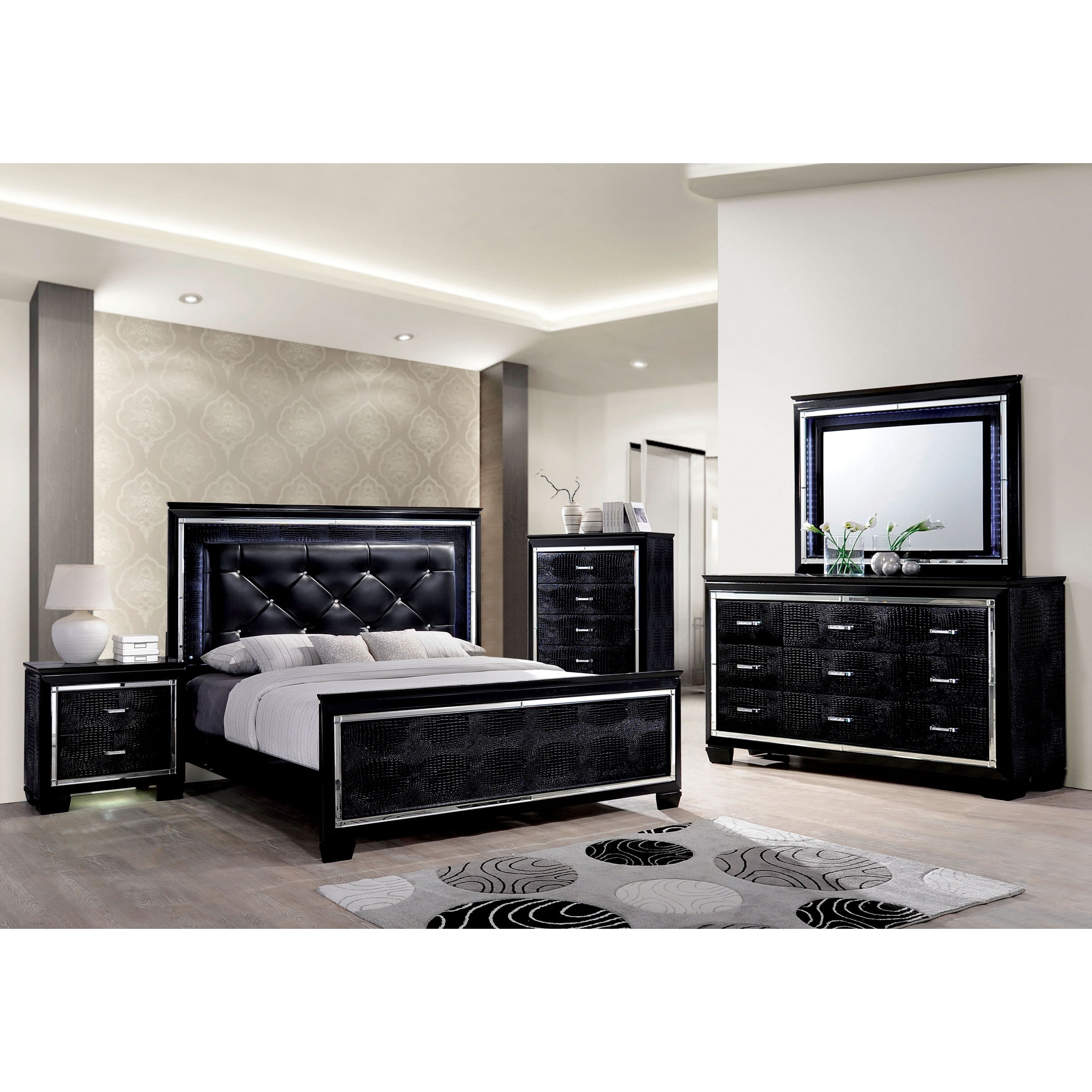 Furniture of America Alderton Panel Bed, Eastern King, Black