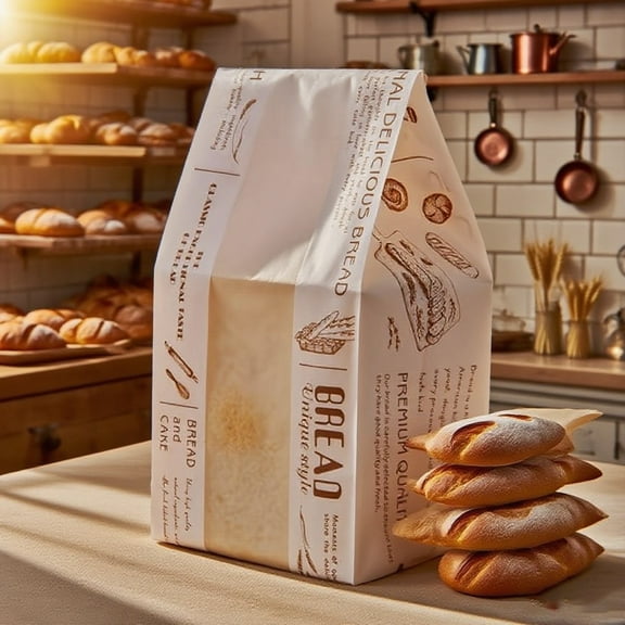 100 Pack Paper Bread Bags for Homemade Baking - Tin Tie Tab Lock Sourdough Bag, Large Loaf Packaging With Clear Window for Storage - 400 Label Seal Stickers for Bakery Use