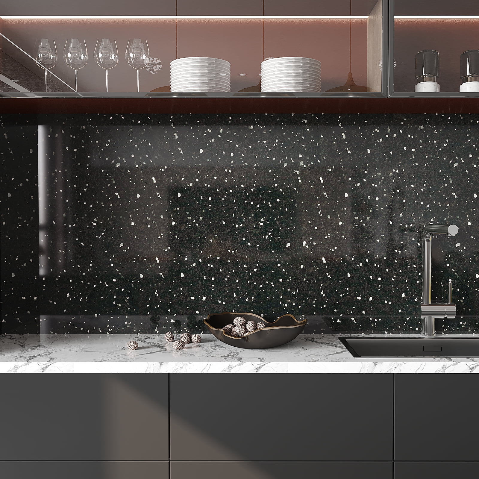 VEELIKE 15.7''x118'' Black Marble Contact Paper for Countertops Waterproof Self Adhesive Granite Wallpaper Peel and Stick Countertops Removable Marble Contact Paper for Kitchen Cabinets Walls Table