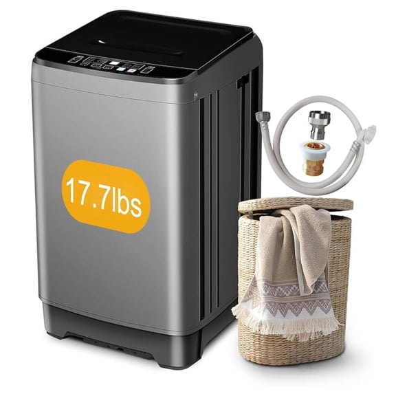 Top Load Washing Machine 17.7 lbs Full Automatic Clothes Washer with 10 Programs & 8 Water Levels for Apartment,Bathroom, Grey