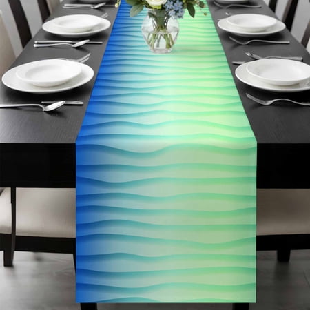 Blue Teal Ombre Table Runner 70 Inches Long, Modern Geometric Moire Abstract Art Aesthetics Kitchen Coffee Dining Table Decoration for Home Party Birthday Wedding Home Decor 13x70 Inches