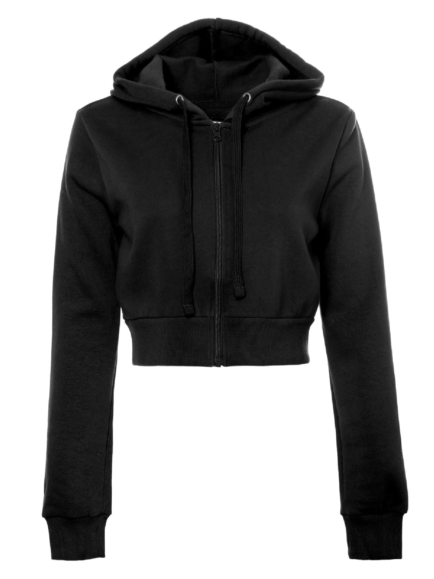 MixMatchy Women's Solid Long Sleeve Zip Up Crop Detail Hoodie Jacket ...
