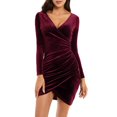 thumbnail image 2 of Robes pour Femmes Soirée Sexy Col en V Profond Manches Longues Couleur Unie Moulante Mini Robes, 2 of 7