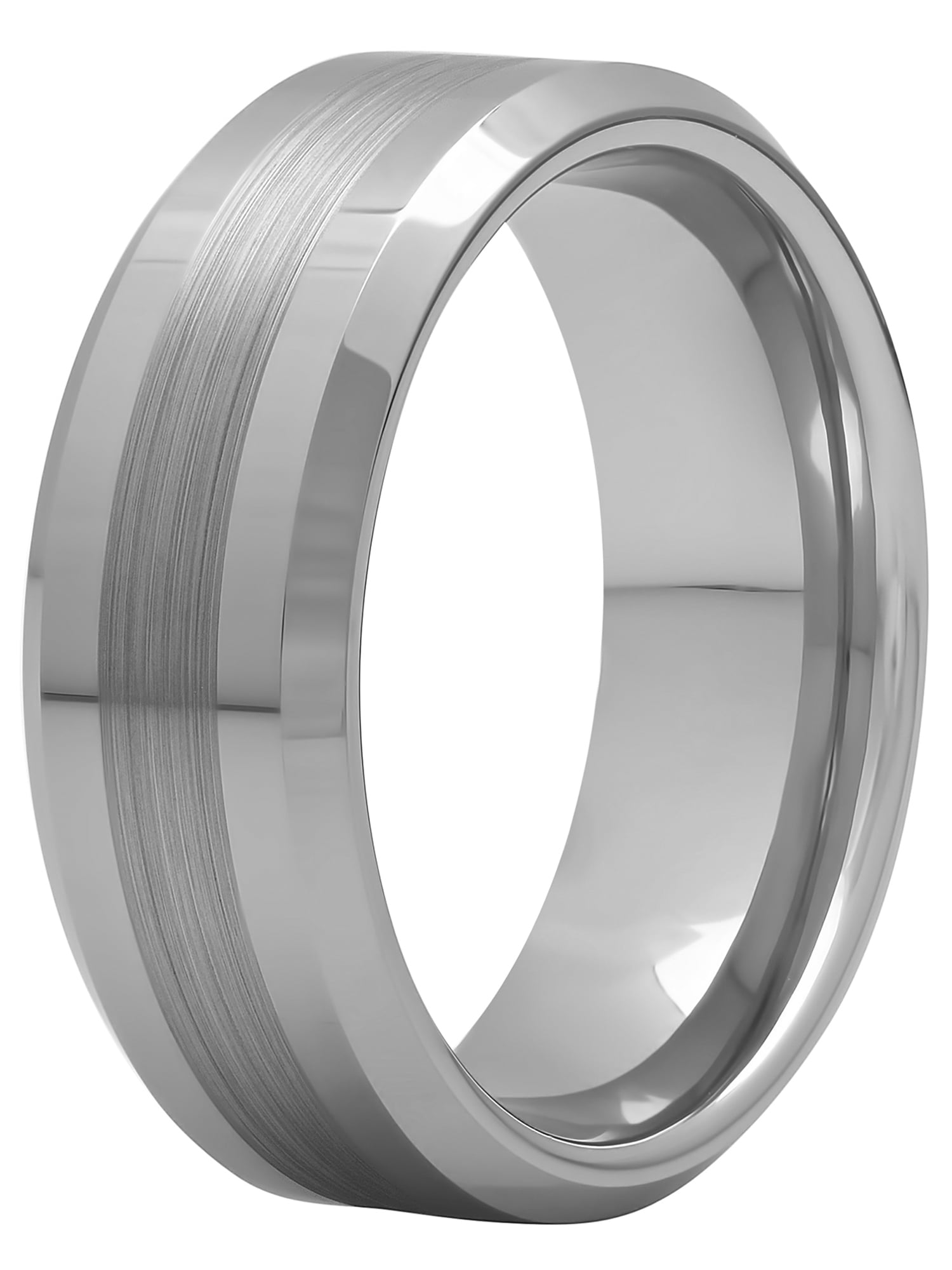 Men's Beveled and Satin Center Ring in Tungsten by Brilliance Fine Jewelry - Wedding Band
