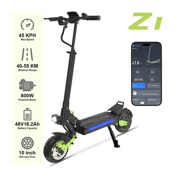 Z1 800W Range 60km Portable Escooter Electric Scooter for Adults with 48V18.2Ah Battery 10 Inch Off-Road Tire