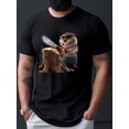 thumbnail image 1 of Men's Beaver Chainsaw Print T-Shirt, Casual Crew Neck Short Sleeve Tee, Regular Fit Top, Geometric Pattern, Slight Stretch, 1 of 4