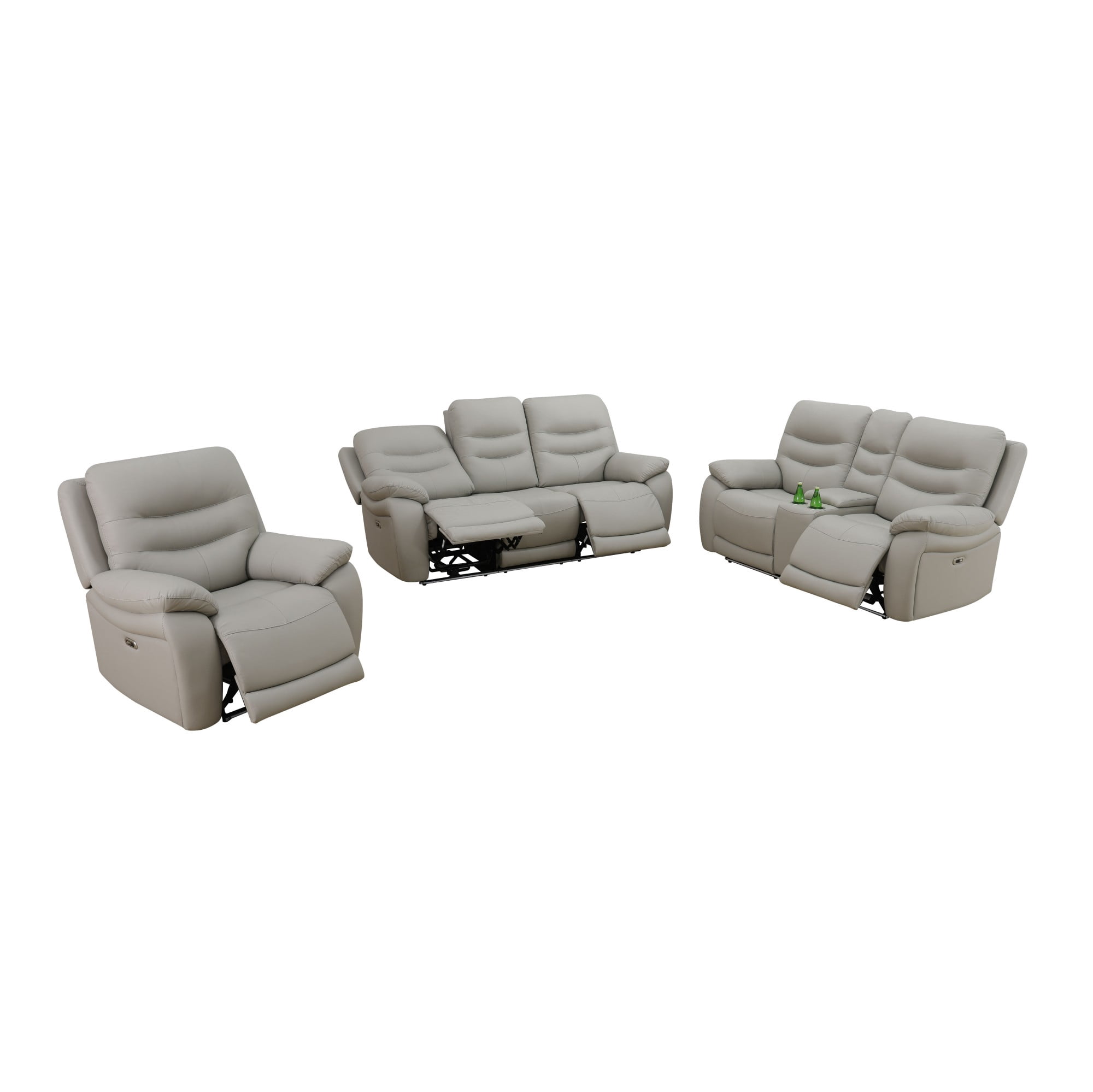 Gewnee 1+2+3 Power Recliner Sofa Set, Air Leather, Multifunctional Smart Reclining Sofa with USB Charging, Storage, Cup Holders, LED Ambient Light for Living Room,Light Gray