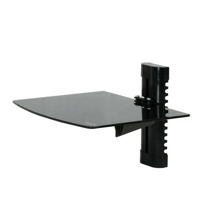 NavePoint Wall Mount Bracket Medium Glass Floating Shelf For DVD DVR VCR Cable Box Receiver ...