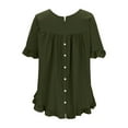 thumbnail image 5 of VERUGU Womens Casual Short Sleeve Tunic Tops Ruffle Buttons Down Crew Neck T Shirts Imitation Cotton Linen Solid Loose Comfy Base Tees Tunic Blouse Army Green M, 5 of 6