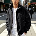 thumbnail image 2 of Men's Bomber Jacket Vintage Matte Textured Elastic Cuffs Zip Up Jacket Casual Loose Stand Collar Outer Coat With Pockets Fashion Commute Bomber Jacket, 2 of 9