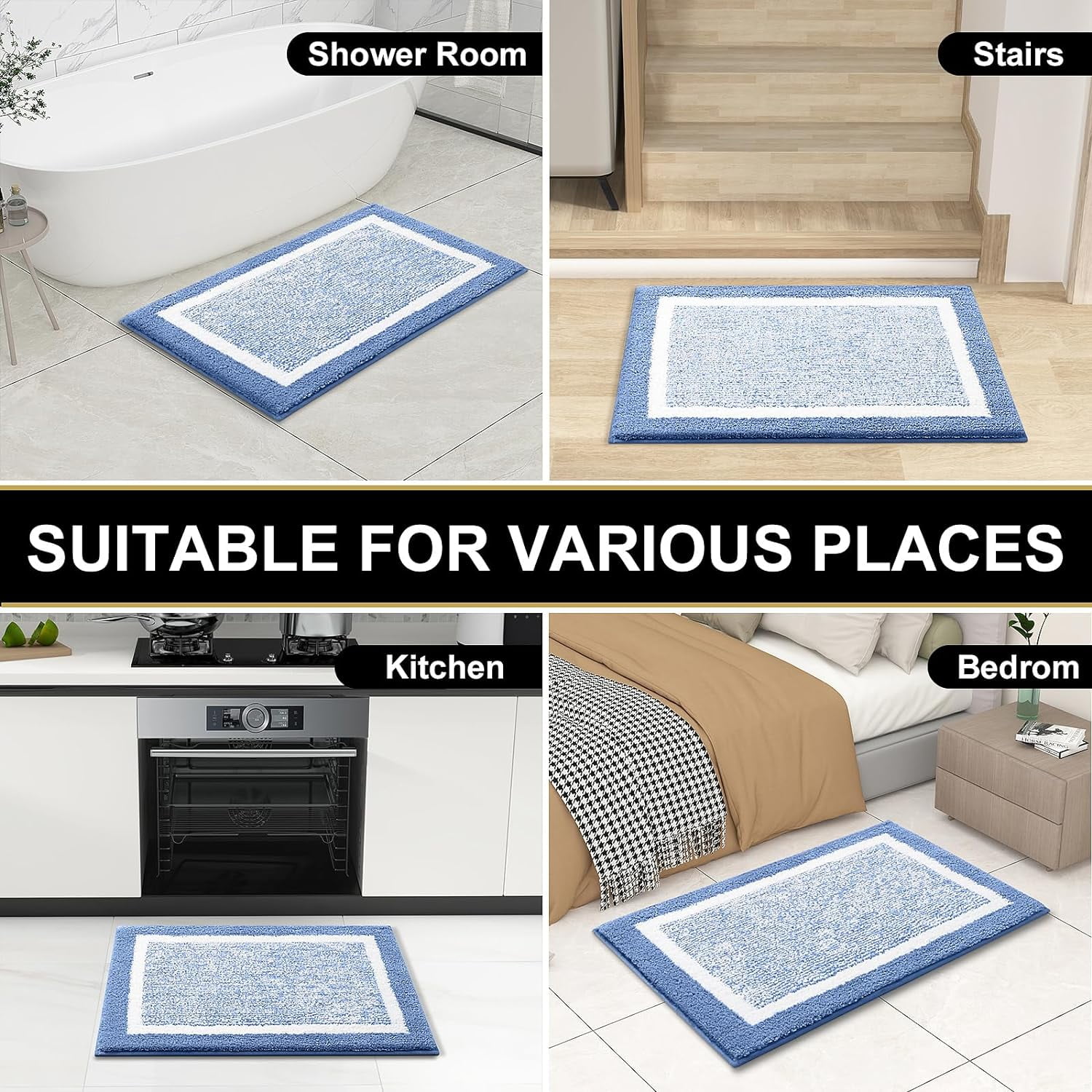 Ht Viik Bathroom Rugs 30x20, Extra Soft and Absorbent Microfiber Bath Mat, Non-Slip, Machine Washable, Quick Dry Shaggy Bath Carpet, Suitable for Bathroom Floor, Tub, Shower (Medium, Blue)