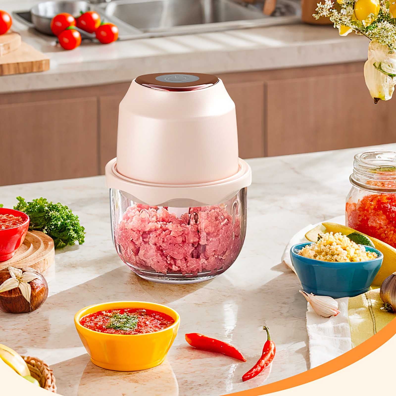 Electric Meat Grinder Food Processor | Household Fully Automatic Multifunctional Minced Meat & Garlic Machine | High-Power Motor | Stainless Steel Blade | Compact Easy-Clean Design | 1 Unit