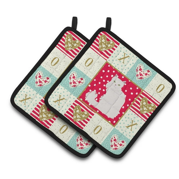 Asian Semi Longhaired Cat Love Pair of Pot Holders