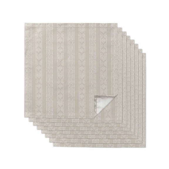 Light Brown Striped Cloth Napkins Set of 8 Reusable Dinner Napkins, Modern Abstract Art Geometric Stripes Cocktail Napkin Washable Table Napkins for Wedding/Holiday Party/Baby Shower 20"x20"