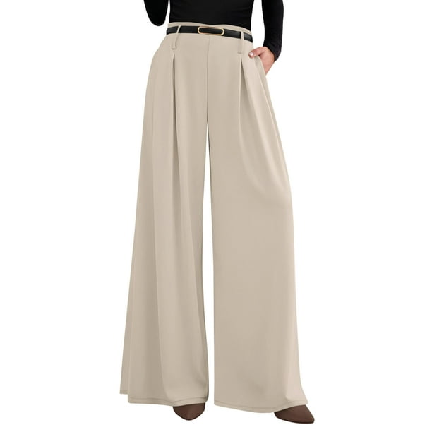 Pantalones de trabajo PRETTYGARDEN 2025 de cintura alta y pierna ancha para mujer