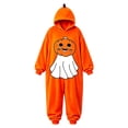 thumbnail image 3 of JAJAHO Boys Girls Pumpkin Face Jumpsuit Soft Flannel Pajama Halloween Long Sleeve Loose Hooded Onesie For Kids 4-14Y, 3 of 5