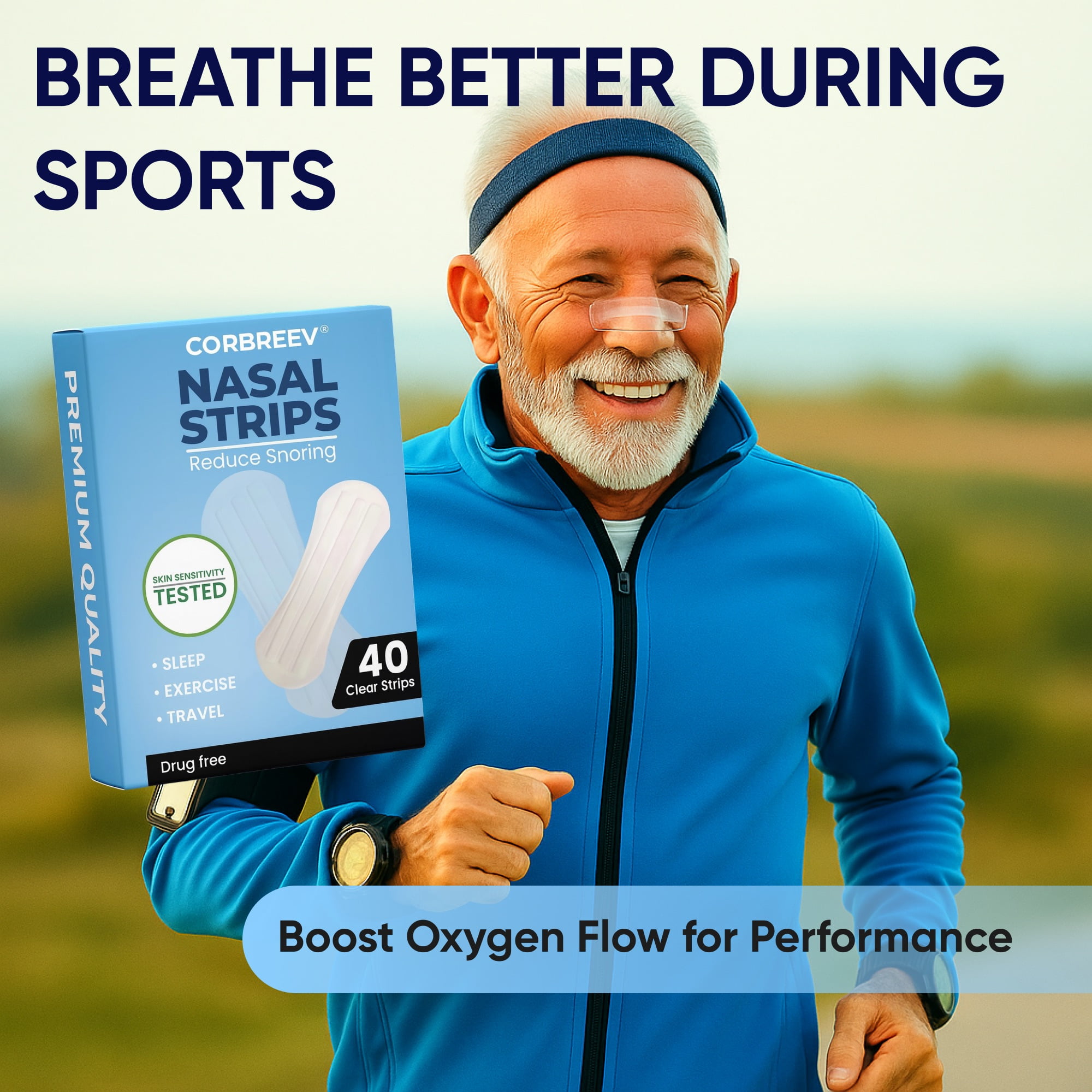 CorBreev Extra Strength Clear Nasal Strips, 40 Count