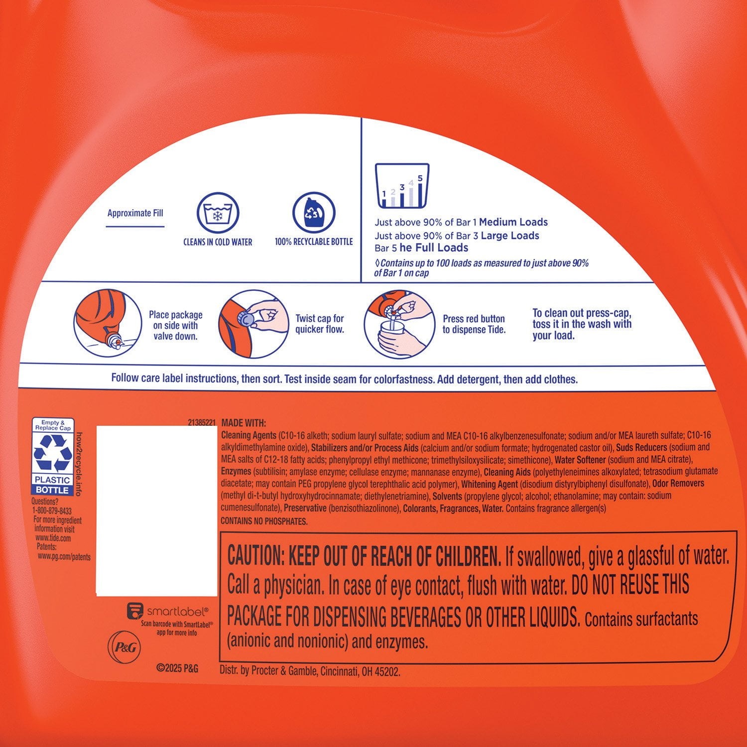 Tide Ultra OXI White and Bright Liquid Laundry Detergent, 100 Loads, 128 Fl Oz