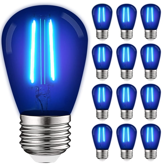 Luxrite 12-Pack S14 Edison LED Blue Light Bulb 0.5W Colored LED Bulbs for Outdoor String Lights UL Listed E26 Base