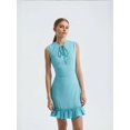 thumbnail image 3 of Round Neck Drawstring Ruffle Sleeveless Mini Dress, 3 of 5