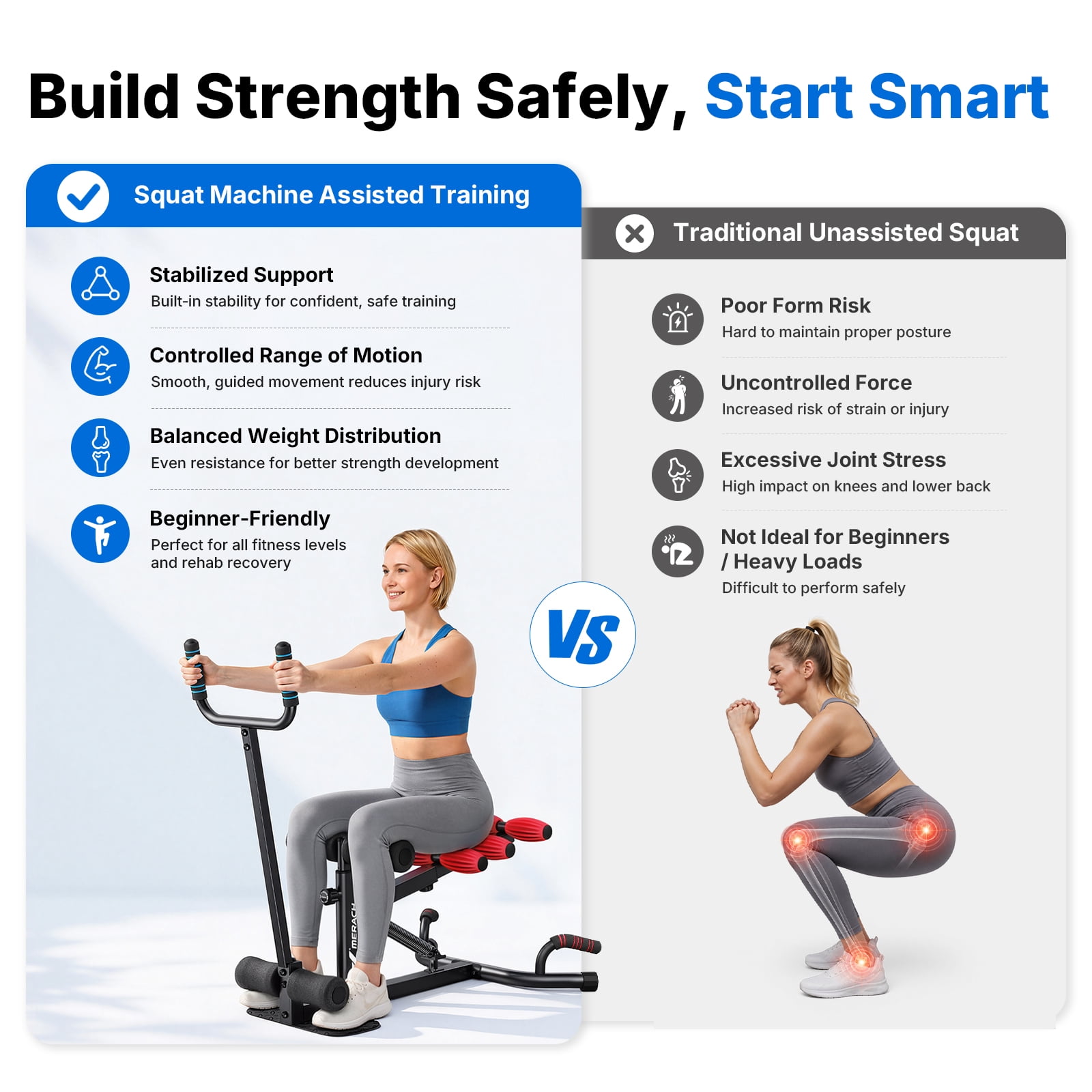 MERACH Deep Squat Machine with Handle for Glutes Workout, Adjustable Glutes Trainer for Home Gym, Hold up to 350lbs