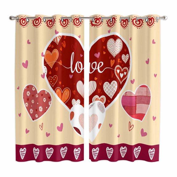 Yellow Valentines Day Kitchen Curtains Window Panels, Love Hearts Romantic Farmhouse Insulated Window Treatment Curtain, Grommet Curtains for Bedroom/Living Room/Bathroom, 2 Piece 52"Wx84"L