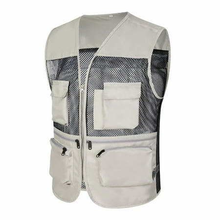 Men s Outdoor Work Cargo Vest - Multi-Pocket Fishing Travel Jacket Zipper Front Lightweight & Breathable for Hiking Hunting