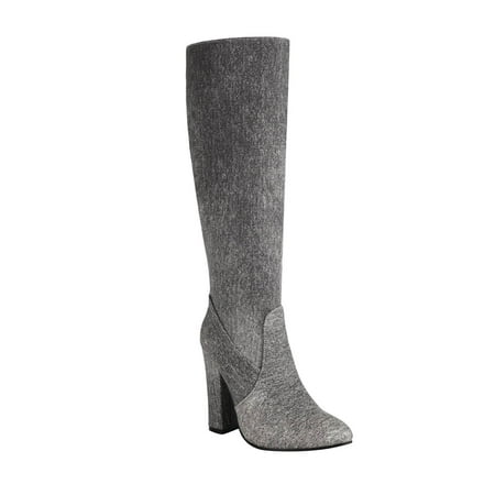 

Fesfesfes Women Boots Large Fall Winter Denim Fabric Thick Heels Super High Heels Side Zipper Long Sleeved Boots US:6(37)