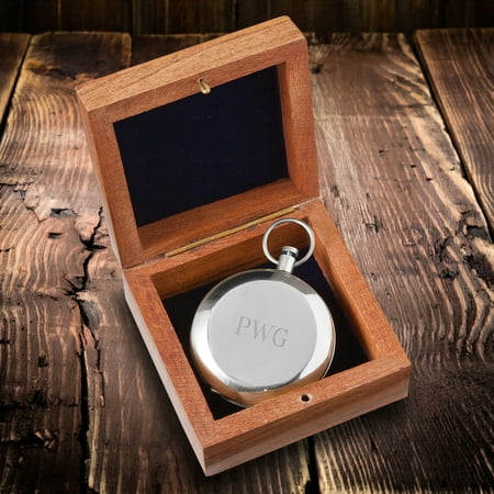 Sterling Silver Large Compass - Personalized High Polish Silver Keepsake Compass with Wooden Box