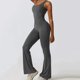 thumbnail image 4 of Body con espalda en V para mujer, trajes de Yoga para levantamiento de cadera, mono ajustado, pantalones acampanados de pierna ancha, trajes de mono de una pieza para gimnasio y Fitness, 4 of 5