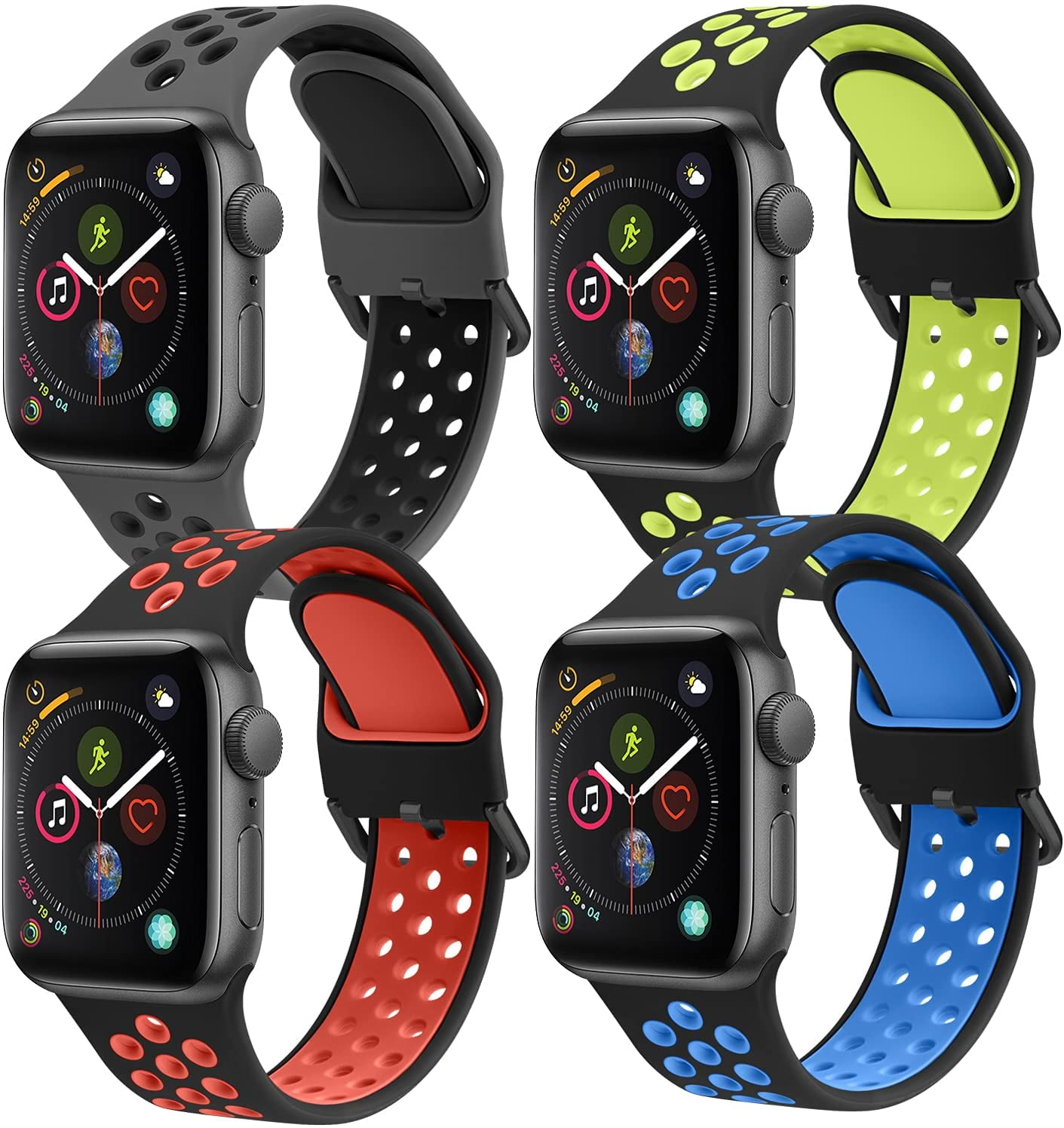 4 Pack Sport Band Compatible with Apple Watch Band 38mm 40mm 41mm 42mm 44mm  45mm, Soft Replacement Strap for iWatch Series 7 6 SE 5 4 3 2 1 (42mm/44mm,  4 Pack C) | Walmart Canada